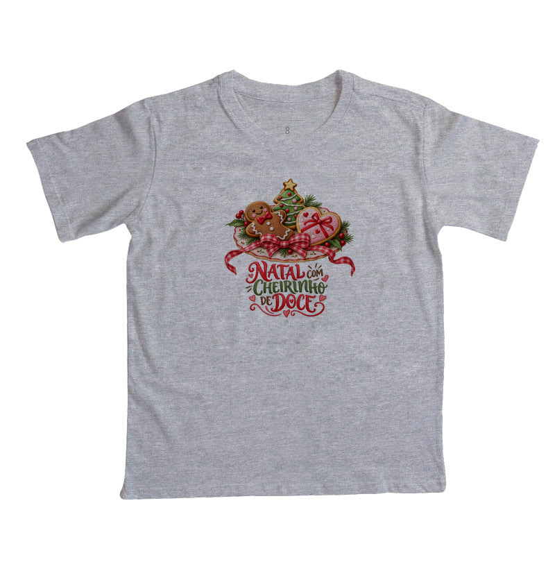 Camiseta infantil Meu natal com cheirinho de doce