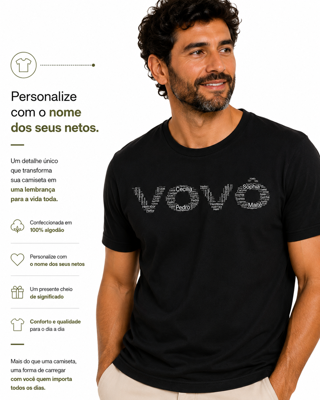 Camiseta personalizada Vovô com nome dos netos