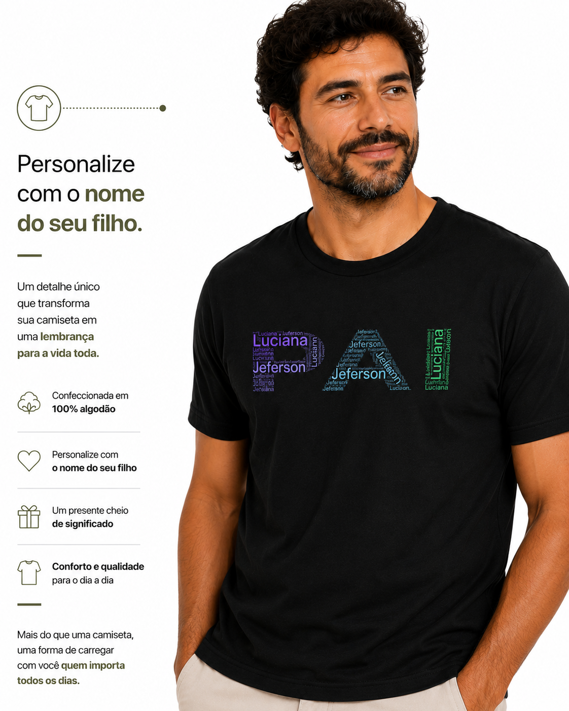 Camiseta personalizada Pai com nome dos filhos