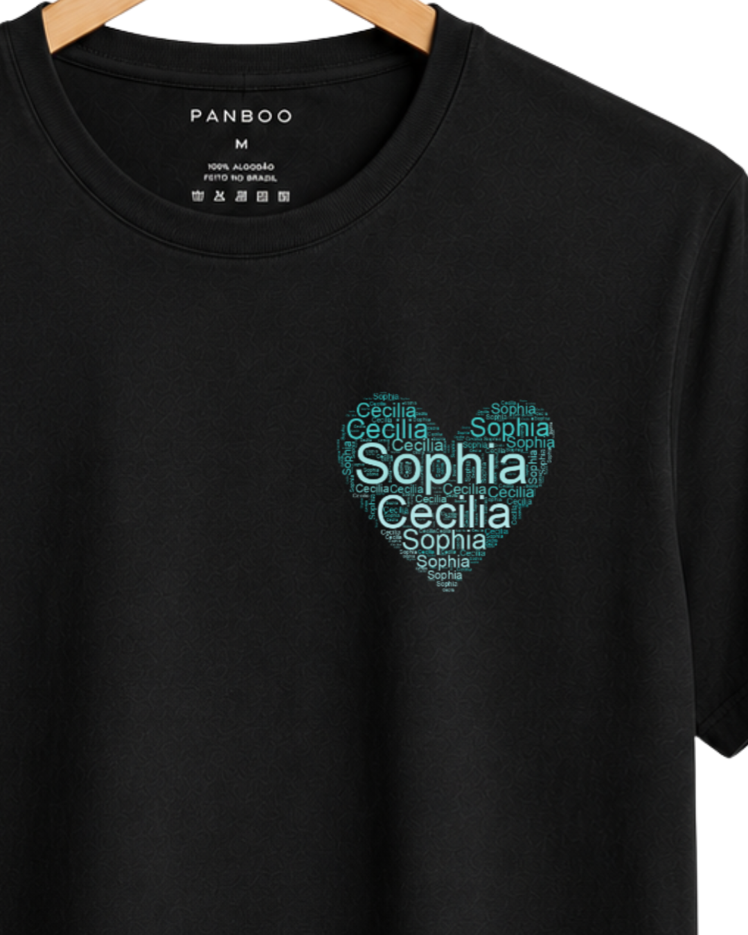 Camiseta personalizada coração com nome dos filhos