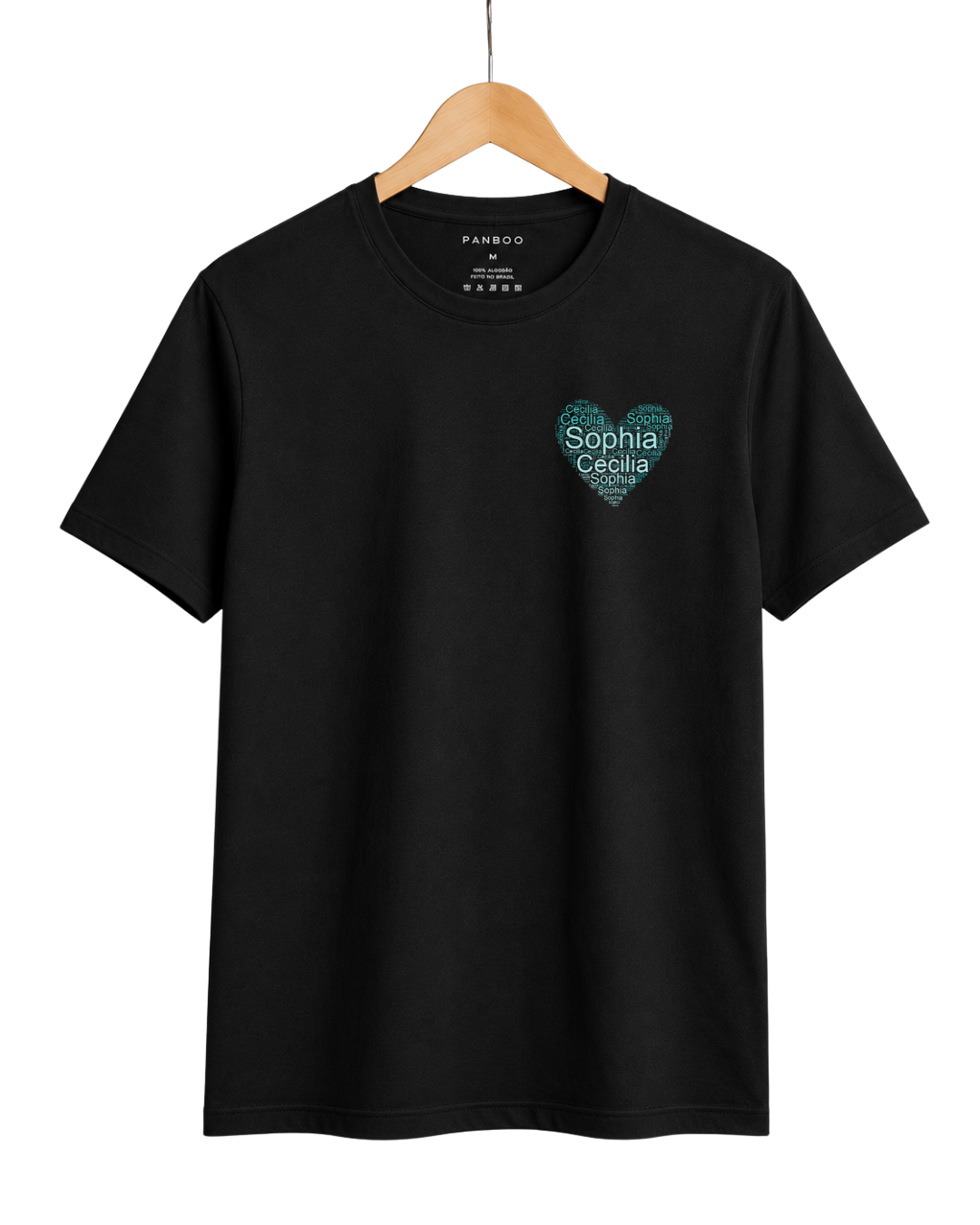 Camiseta personalizada coração com nome dos filhos