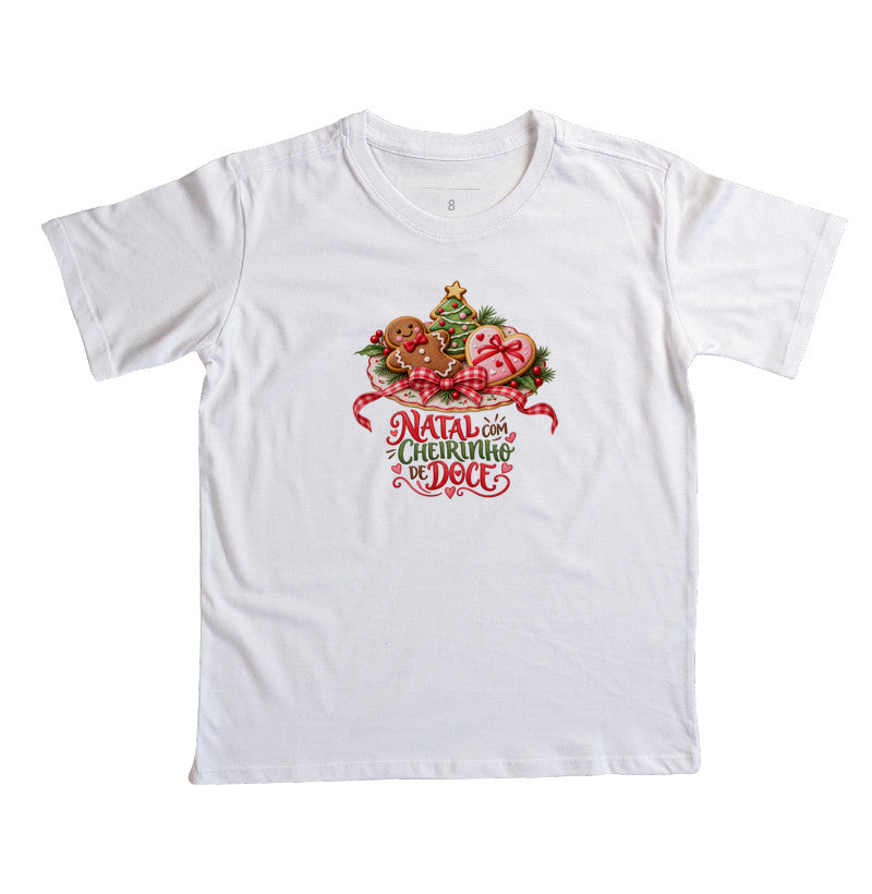 Camiseta infantil Meu natal com cheirinho de doce